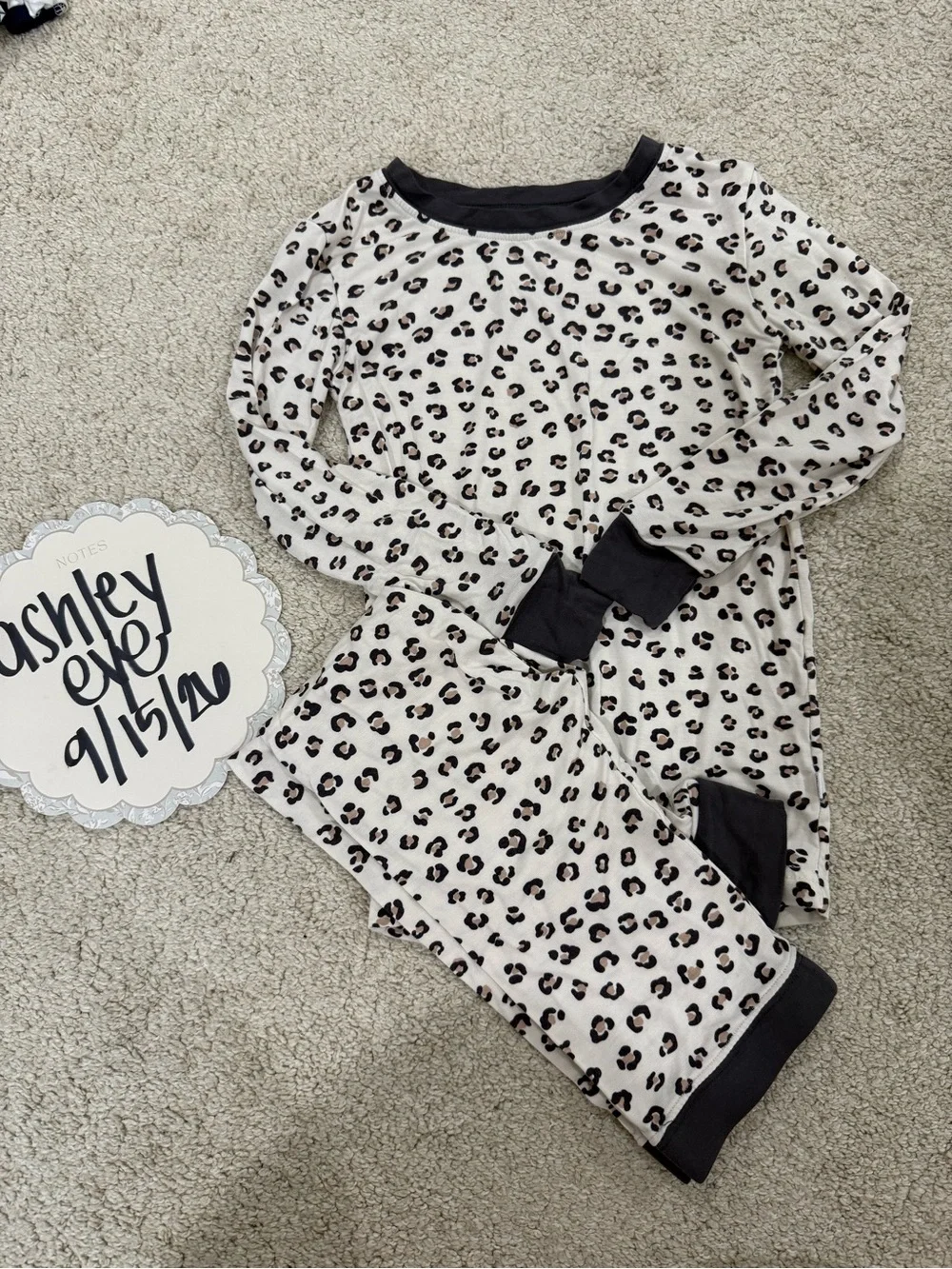Little Sleepies Beige Leopard Print Pajama Set with Black Trim